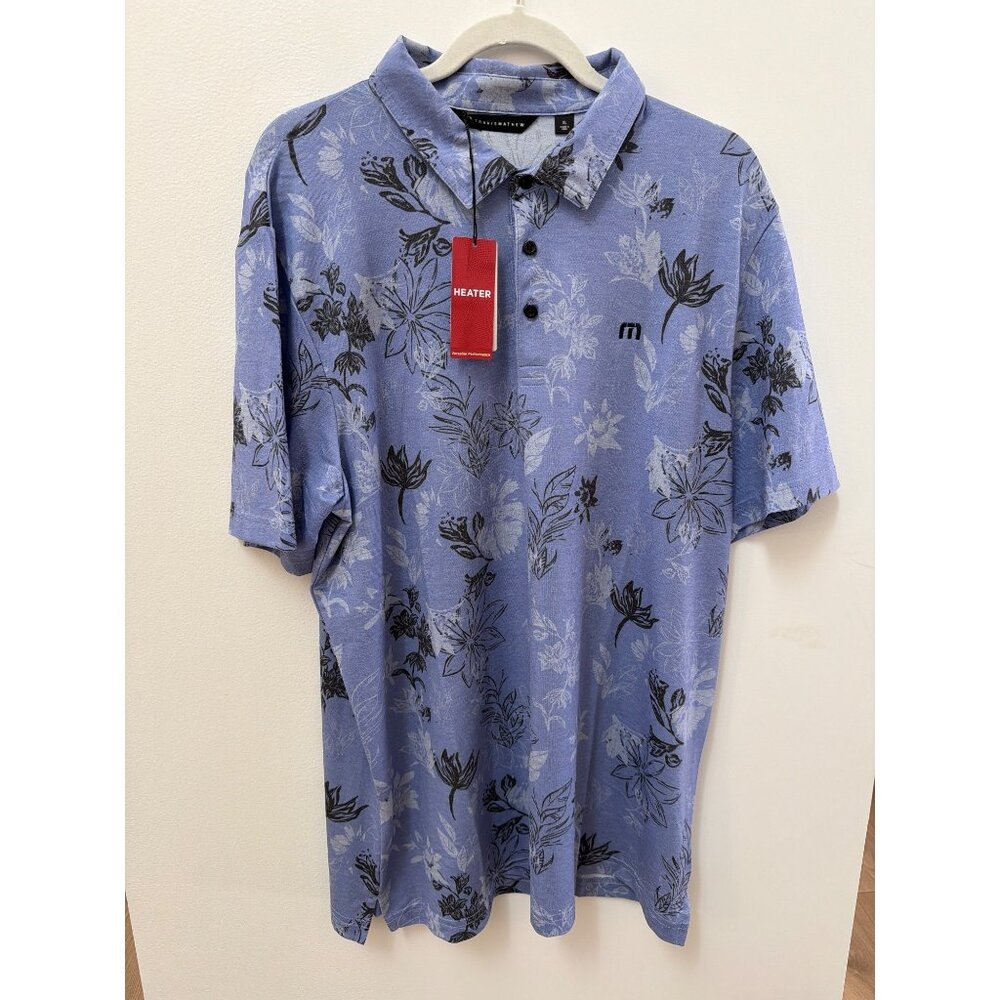 Travis Mathew Spring Featherweight Heater Blue Floral Polo Shirt XL Performance